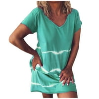 Clearsance Ljetne haljine za žene V-izrez Mini modni mini prugasti haljina s kratkim rukavima zelena