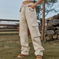 Baggy teretni pantalone za žene sa džepovima dugme Jeans Loose Mid Struk trake sa džepovima ravno nogu