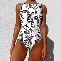 Cuoff bikini Žene Sažetak Print širokih kaiševa bez vrata Bezbed bijeli XL Žene kupaćih kostimi