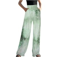 Široke pantalone za noge za žene umanjene visoke struke cvjetne tiskane ravne hlače Ležerne prilike