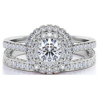 1. CT - Okrugli dijamant - Pave - Double Halo - Diamond Cluster Ring - Victorian - Set za vjenčani prsten