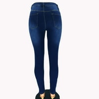 Ženski modni viseni stručni džepovi dugme Jeans patentne pantalone
