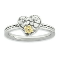 Sterling srebrni 14kt Diamond Heart Band Veličina prstena 9. S Love Spackible Fancy Fine nakit Idealni