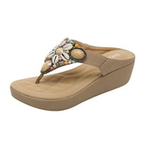 Sandale za žene Ljetne sandale za žene klizanje na sandale Kristalne rimske cipele Otvorene prste casual sandale bež