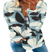 Avamo ženske majice dugih rukava Tee pero ispis majica Dailywer labav pulover vrećica V izrez Tunika