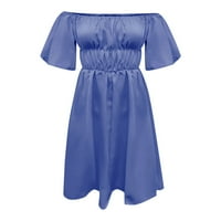 Ženski visoko struk od ramena modna kratka haljina plava m