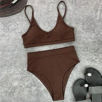 Aiyuq.u Womens Bikini kupaći kupaći kupališta Bikini set Deep V izrez Srednji kostimi bez struka