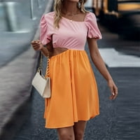 Ženska modna suknja Ljetna kratka rukava od ramena nepravilna francuska haljina plus veličina ljetne haljine, narandžaste xl