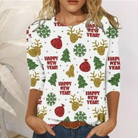 Žene povremeni božićni print majica kratkih rukava majica labavi bluusetops prazne žene