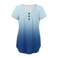 Aoksee majice za žene Ljeto casual V-izrez kratki rukav ležerni cvjetni zamah gumb gore majica plava