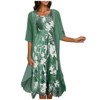 Haljine za žene scoop vrat Dužina koljena Ležerne haljina haljina od tiskane rukavske haljine zelene