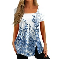 Košulje za žensku majicu kratkih rukava od tiskanih imitacija pamuk gornji plavi l