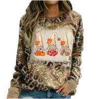 Halloween majice za žene Dan zahvalnosti Modni slatki gnomi Ispis Sparkly Leopard Tie kratki rukav Crewneck