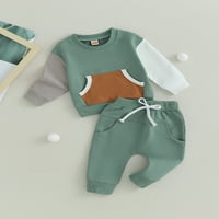 Eyicmarn Baby Boy Fall Treatsit Kontrastna boja dugih rukava s džepom i elastičnim hlačama za odjeću