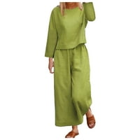 Set za jesen za žene žensko pamučno posteljina modne udobne čipke hlače od pune boje
