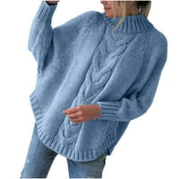 Lilgiuy ženska jesenina i zima nova labava lutka rukav džemper od pune boje pola kornjača džemper plava