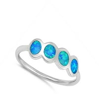 Plavi simulirani opal zglob osjetljiv dainty prsten. Sterling srebrni bend kubični cirkonijski ženski