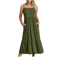 Žene oblače duge bez rukava sa džepovima Ležerne sa punom haljinom Maxi okruglica Žene Ljetne haljine