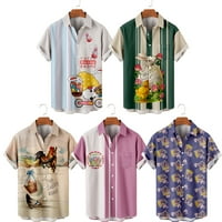 FNYKO dječaci i muškarci Uskršnje havajske majice Uskršnji print casual majica s kratkim rukavima-dolje