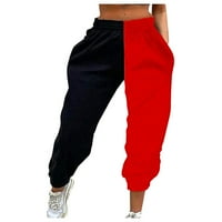 DMQupv joga hlače s džepovima za žene ženske visokog struka pamučne pamučne pantalone sa džepovima crvene