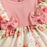 Dječje dječje djevojke ruffles s dugim rukavima rebrani cvjetni print Bowknot Romper BodySuits haljina