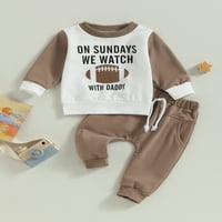 Sprifallbaby Toddler Boys Outfits ragbi slovo Ispis dugih rukava s dugim rukavima i elastične hlače