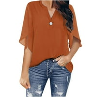 USMIXI slatki vrhovi za žene Čvrsti V-izrez kratki rukav majice Summer Loot Fit casual lightweig comefy chiffon bluze narančasta zazor ispod 5 dolara