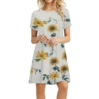 Ljetne vintage cvjetne haljine za ženske ležerne kratkih rukava okrugla kratkih rukava s ljuljačkom