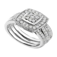 Dijamantna princeza 14kt Bijeli zlatni dijamantski klaster 3-komadni mladenkini vjenčani prsten set