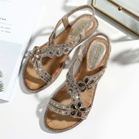 Ženske cipele Bohemia Ljetni dame Bling cvijeće ravne sandale Plaže Casual Cipes Gold 7
