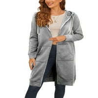 Ženske zimske ležerne džepove Zip Up duksevi Tunički dukserice Kadigan dugačak kaput kaput