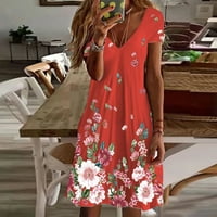 Haljine za žene Qwang Ress za simpatični cvjetni kratki rukav V izrez Loose FIT haljina plaža Mini haljina