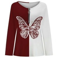 Spring i ljetni leptir Ispis Dame Top patentni zatvarač s dugim rukavima Majica Fitness Odeća za žene