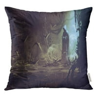 Akvarel Fantasy Dark Cloak u misterioznom šumskom čarobnju čarobnjačrice bacaju jastučnicu za jastuku