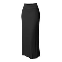 Suknje Frehsky za žene Ženska dama, čvrst visoki struk Comfort Bodycon Stitchhing Long Maxi suknja crna