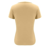Žene Casual Solid Boo COLOR V-izrez Džepne tipke kratkih rukava na vrhu bluza majice m