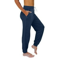 Ženska jogger manžetna raskrivena hlače Ljetna popusta Prodaja čvrste visoke elastične struine pantalone za djevojke za slobodno vrijeme Sportski modni modni tamno plavi s