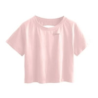 Dianli Casual Tops Fashion Cuty Club izdubljeni odmorski bluza za zabavu na plaži Pulover Loše okrugli izrez Čvrsti ženski ljetni vrhovi kratkih rukava majica ružičasta L