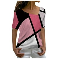 Ženski bluze Ženski modni ležerni temperament V-izrez labav geometrijski tisak kratkih rukava majica