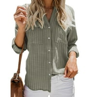 Striped majice okrećene bluze plus veličina vrhova dugih rukava elegantna bluza za blubu za blubu ženske