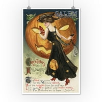 Salem, Massachusetts, Halloween pozdrav, ples vještica i bundeve, vintage umjetnička djela
