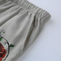 Simu ženski Štampanje casual labavih hlača sa džepovima Elastične visoke struke papirke hlače posteljine