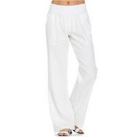 Tking Modne ženske hlače Ležerne prilike pamučne posteljine ravno hlače elastične struke Štetne hlače