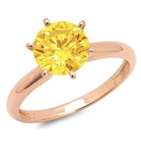 3. CT sjajan okrugli rez sintetički žuti moissinite 14k Rose Gold Solitaire prsten sz 9.5
