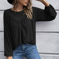 Košulje za žene Grafičke teže Ležerne modne čvrste izdubljene rušene pulover dugih rukava s dugim rukavima crne s