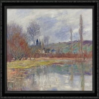 Proljeće na Vetheuilu Veliki crni ukrašeni drveni svjetiljki Framed Canvas Art by Claude Monet