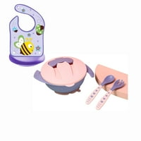 Ružičaste posude za bebe sa poklopcima - silikonska mini mat - usisna placemat posuda sa kašikom za samohranu - ljubičasta beba bib