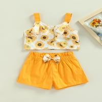 Calsunbaby Toddlers Girls Ljeto odijelo Suncokret Print Frilly Spremnik bez rukava Elastična struka