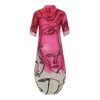 Absuyy haljine za žene Ležerne prilike s V-izrezom od tiskanog gumba Split ljetni dugi rukav modne duge
