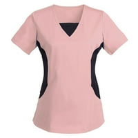 Majice za žene Trendi grafički vrhovi Pocket Vneck Rad Solid Patchwork Boja bluza s kratkim rukavima